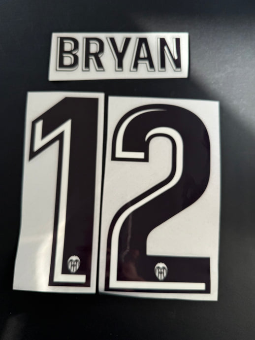Bryan 12 Valencia for Football Shirt Nameset (Clearance)