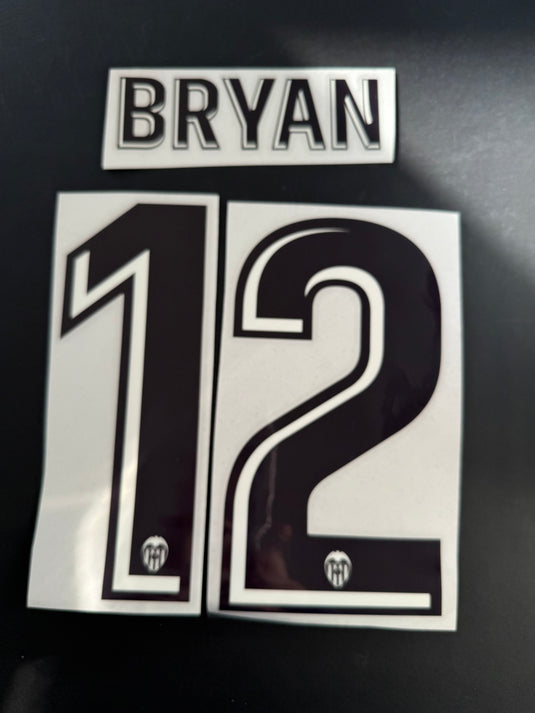 Bryan 12 Valencia for Football Shirt Nameset (Clearance)