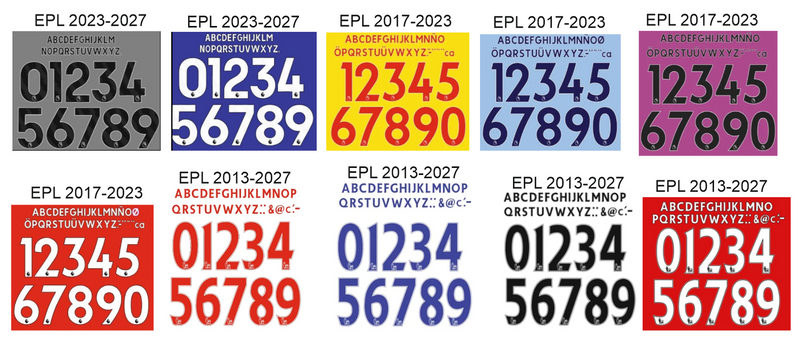 Cargue la imagen en el visor de la galería, 20 x DTF Namesets Any Name and Number EPL 2013-2027 for Football Shirt
