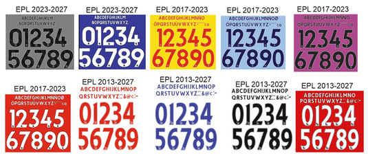 20 x DTF Namesets Any Name and Number EPL 2013-2027 for Football Shirt