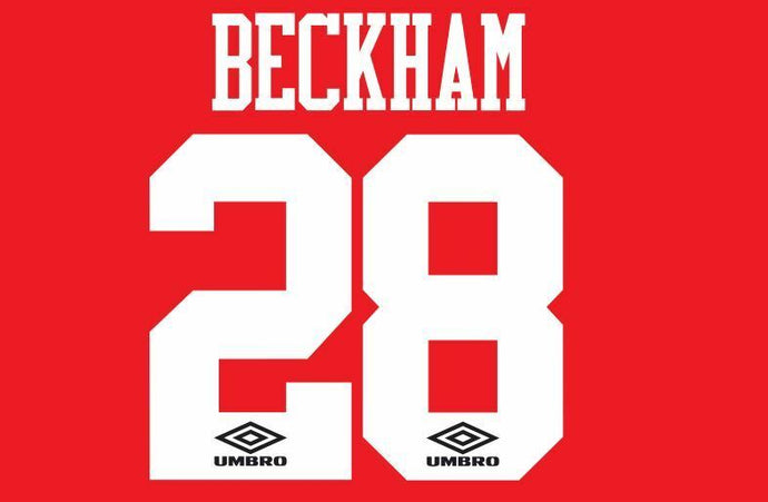 Beckham #28 Manchester United 1993-1995 Home Football Nameset for shirt