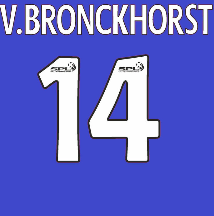 V.Bronckhorst #14 2000-2001 Rangers Home Football Nameset for Shirt