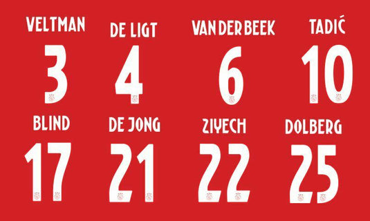 Ajax 2018-2019 Home Football Shirt Nameset Choose a Player or Your Own