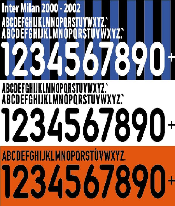 Inter Milan 2000-2002 Home/Away Football Nameset Build Your Own Name and Numbers
