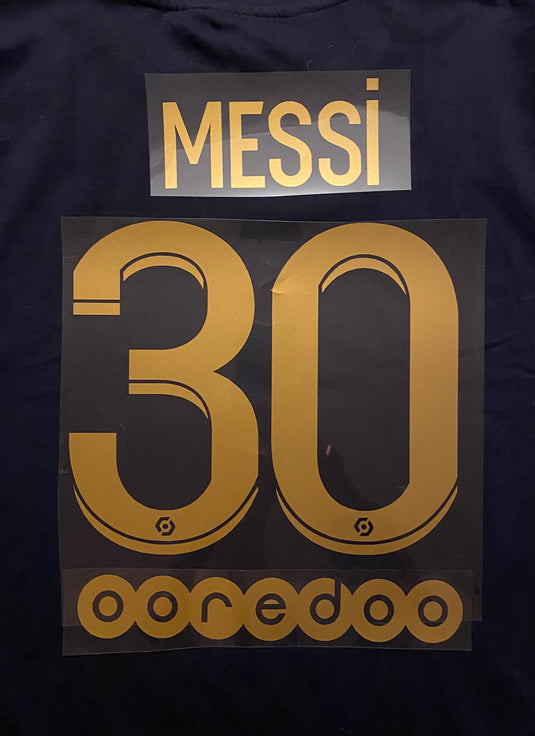 Limited Edition Messi 30 PSG 7th Ballon d'Or Gold Special Ligue 1 & Sponsor Football Nameset shirt