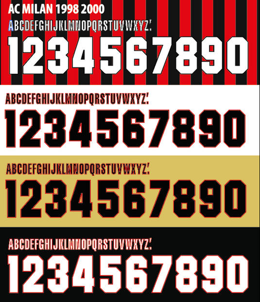 Ac Milan 1998-2000 Home Away Third Build your own nameset, any name or number