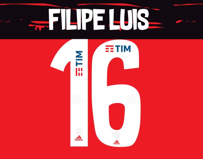 Filipe Luis #16 Flamengo 2020 Home Football Nameset for shirt