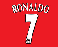 ronaldo 7 premier league 2003-2007 lextra printing print nameset for football shirt 